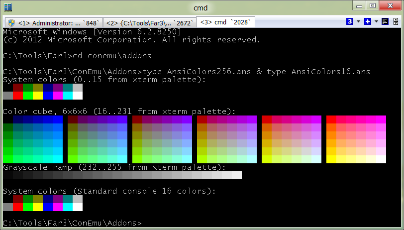ANSI X3.64 and Xterm 256 colors in ConEmu