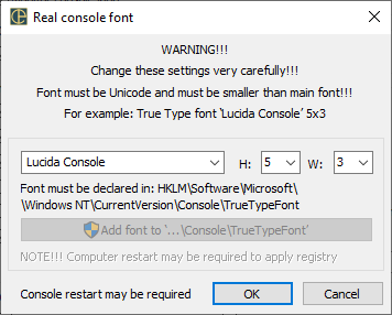 ConEmu settings, RealConsole font