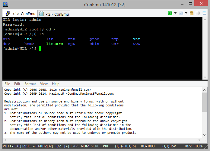 PuTTY and notepad in ConEmu splits