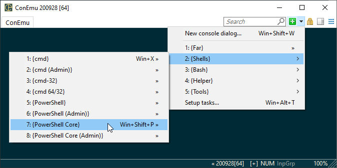 ConEmu's tasks dropdown