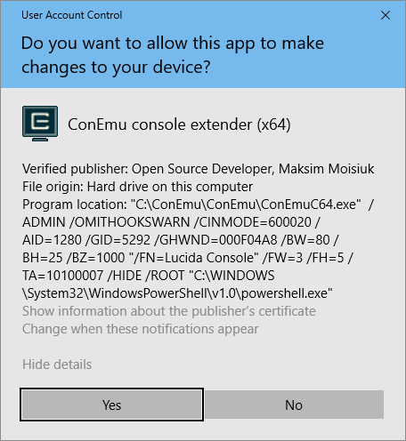 ConEmu. UAC confirmation