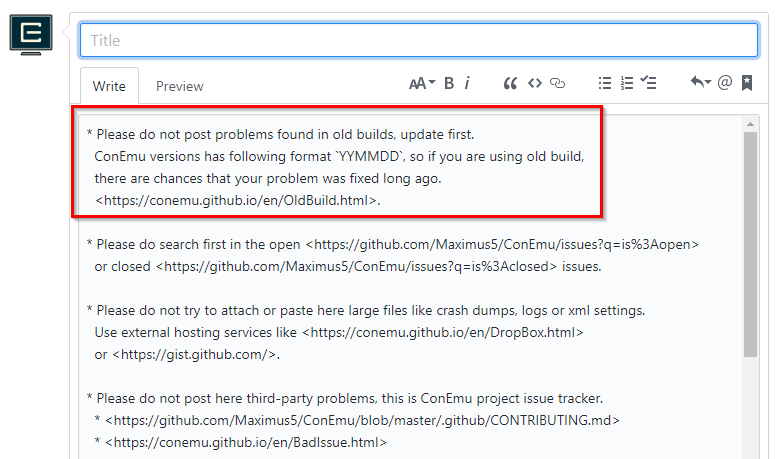 Old Build warning in the issue template