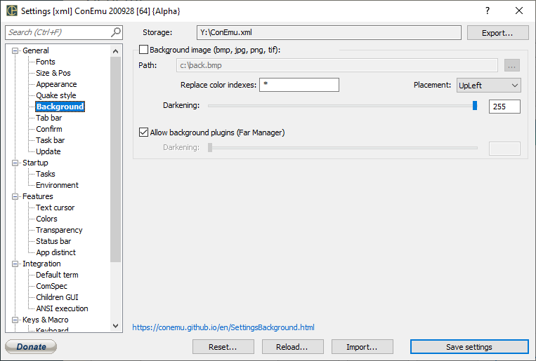 ConEmu settings, Background page