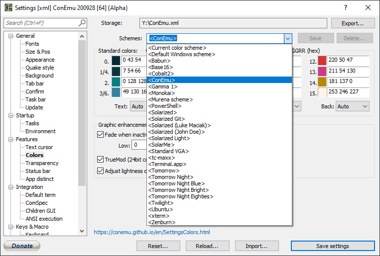 ConEmu settings, Predefines palettes