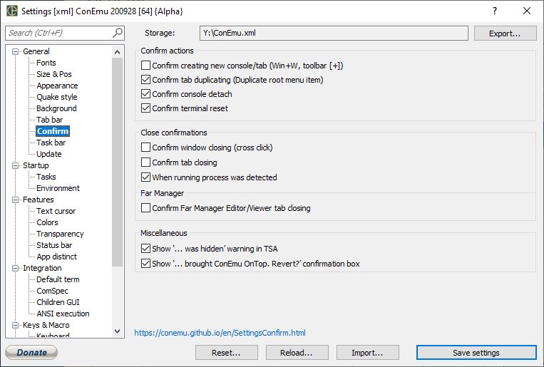 ConEmu Settings: Confirm