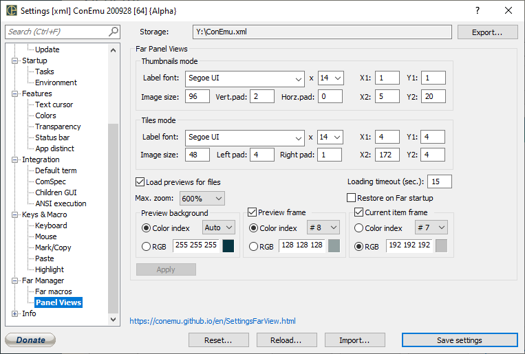 ConEmu settings, Views page