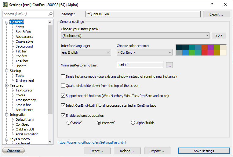 ConEmu Settings: General