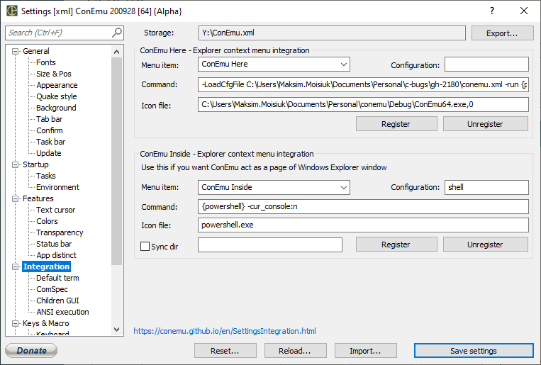 ConEmu Settings: Integration