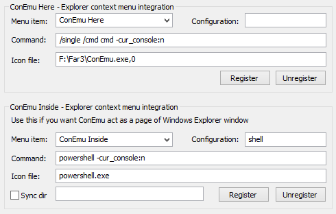 Integration page items description