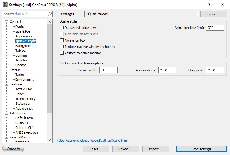 ConEmu Settings: Quake style