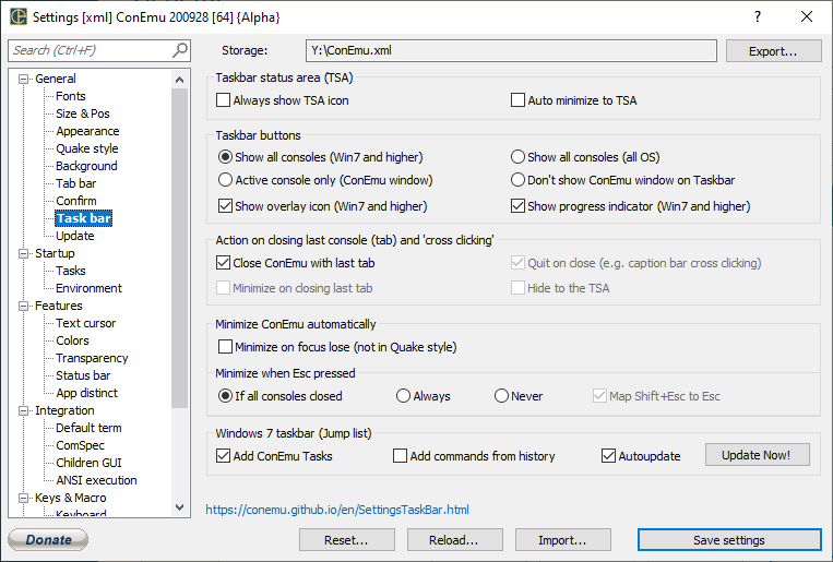 ConEmu Settings: Task bar