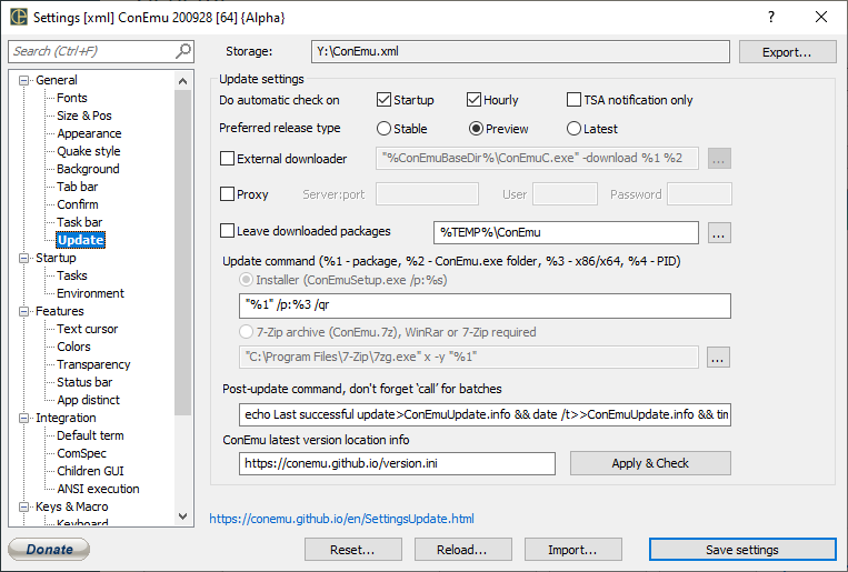 ConEmu Settings: Update