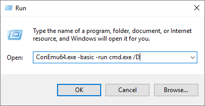 Run ConEmu from Win+R dialog